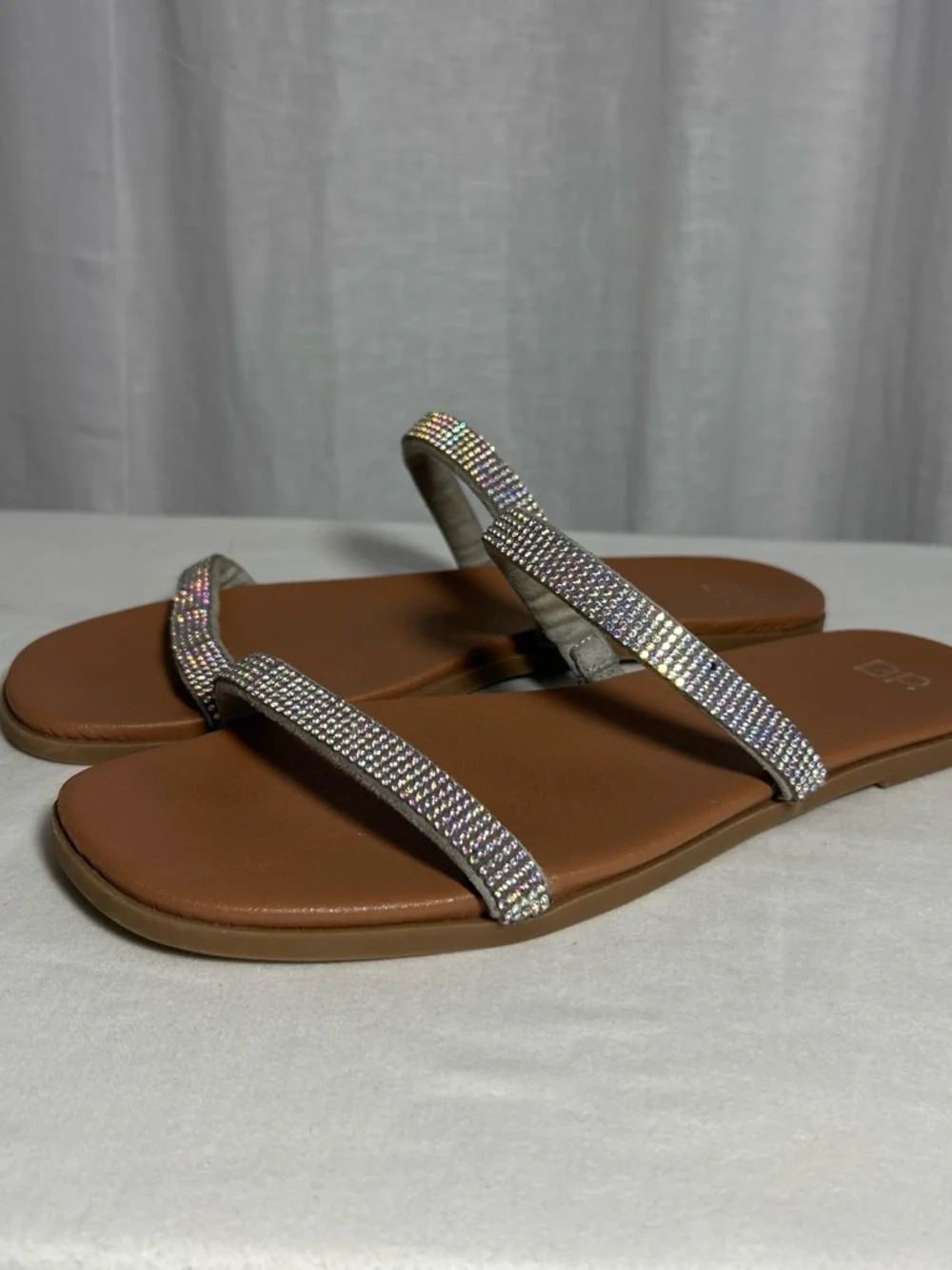bp Brown Slide Sandals with Sparkling Silver Rhinestone Straps